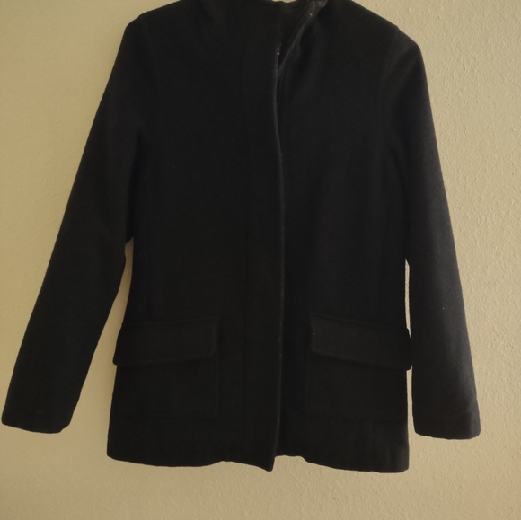Old Navy Classic Black Wool Coat with Hood Sz. S - Picture 4 of 4